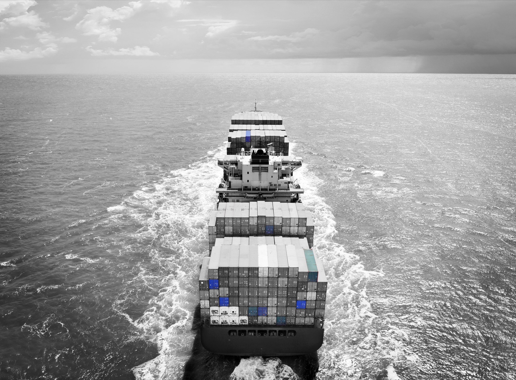 Container vessel under way in open sea